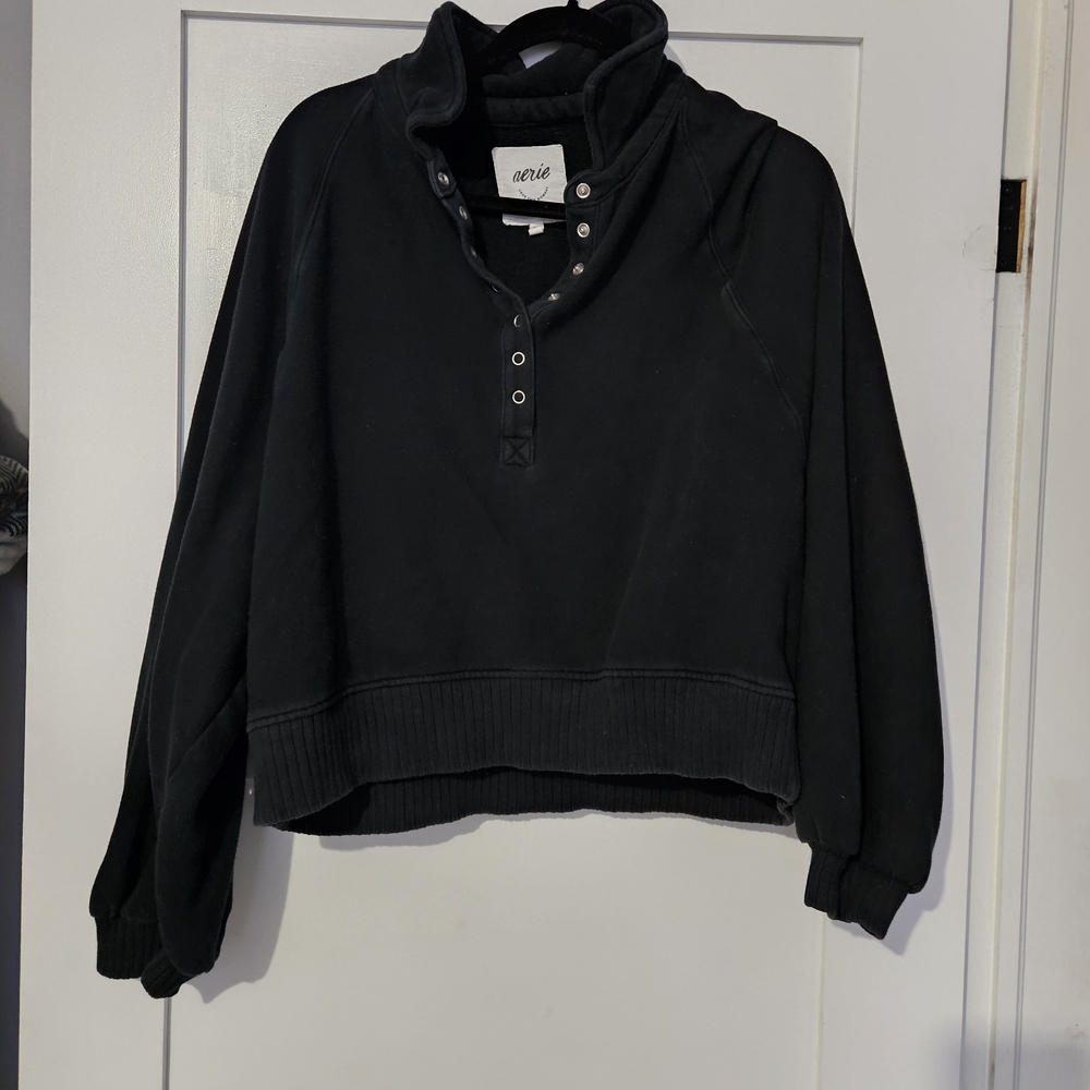 Aerie Black Button-Detail Top